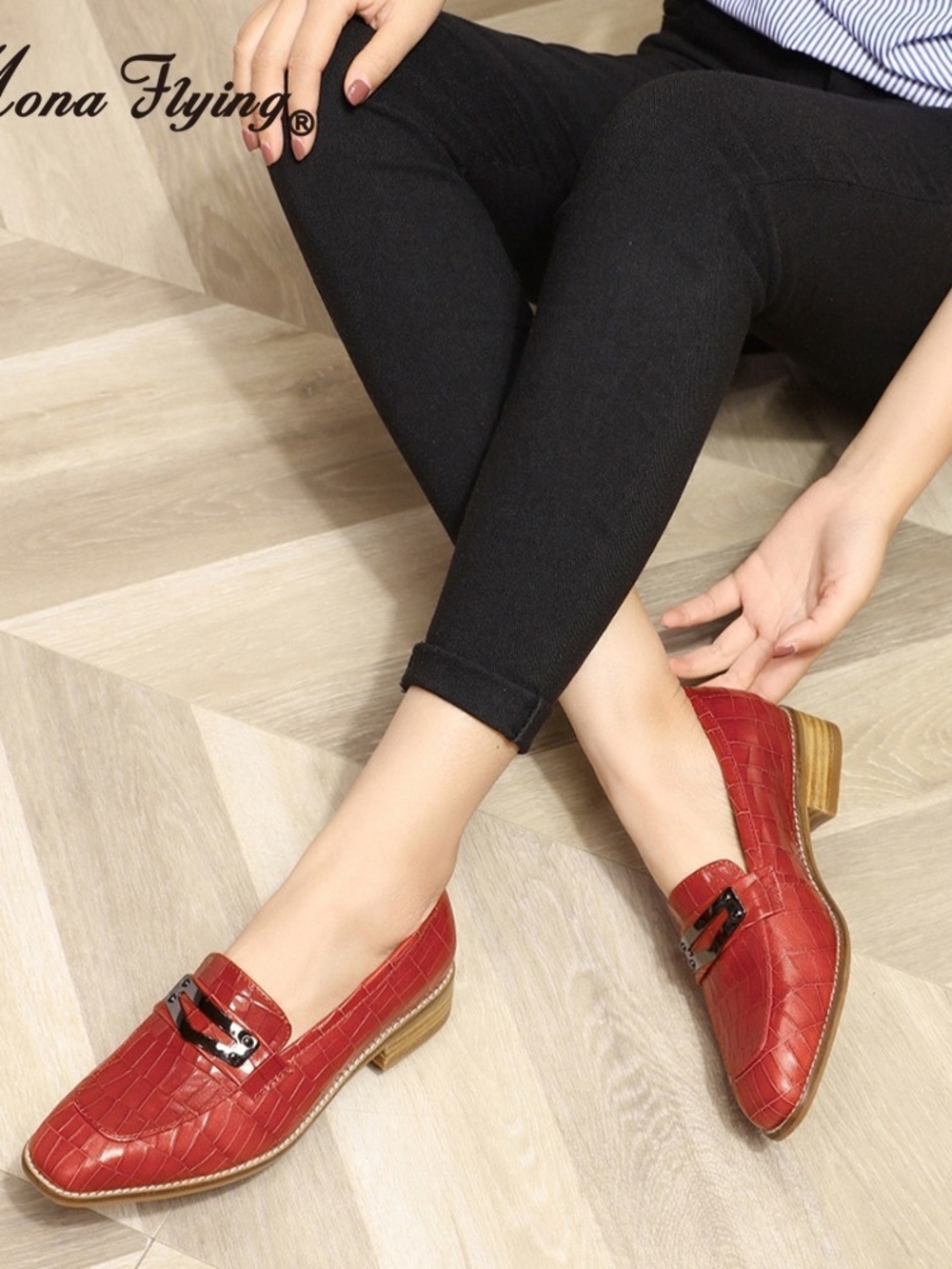 Mona Flying Croc-Embossed Leather Loafers